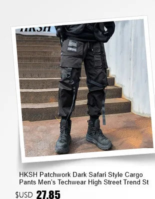 HKSH Fake Two Pieces Embroidered Legged Overalls High Street Hip Hop Dark Techwear Autumn Winter New Cargo Pants Trendy HK2900 Ghost District