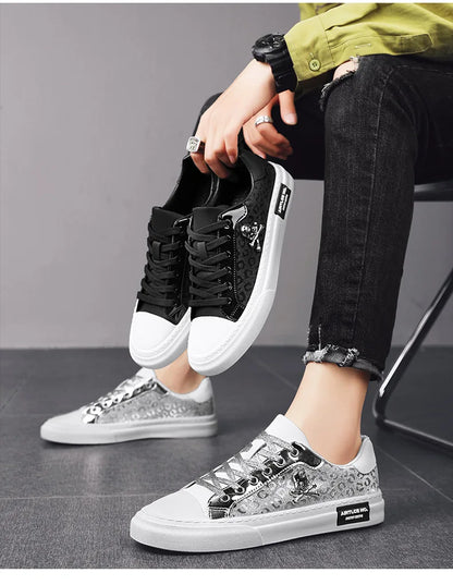 Trend Designer Casual Shoes for Men Street Tinsel Skulls Flats Vulcanized Fashion Brand Luxury Sneakers Jogging Man Sport Shoes - Ghost District