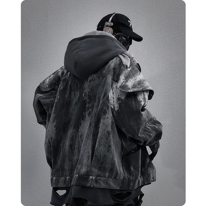 Unisex High Street Functional Cargo Jacket Techwear Fake two-piece Tactical Windbreaker Coats Streetwear Men's clothing Oversize - Ghost District