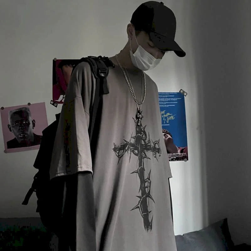 Men T Shirts autumn men Clothes anime casual Long Sleeved Oversized Y2K T-Shirt Harajuku Streetwear Academia Hip Hop tee tops Ghost District