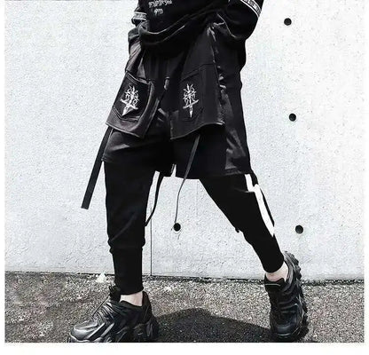 HKSH Fake Two Pieces Embroidered Legged Overalls High Street Hip Hop Dark Techwear Autumn Winter New Cargo Pants Trendy HK2900 Ghost District