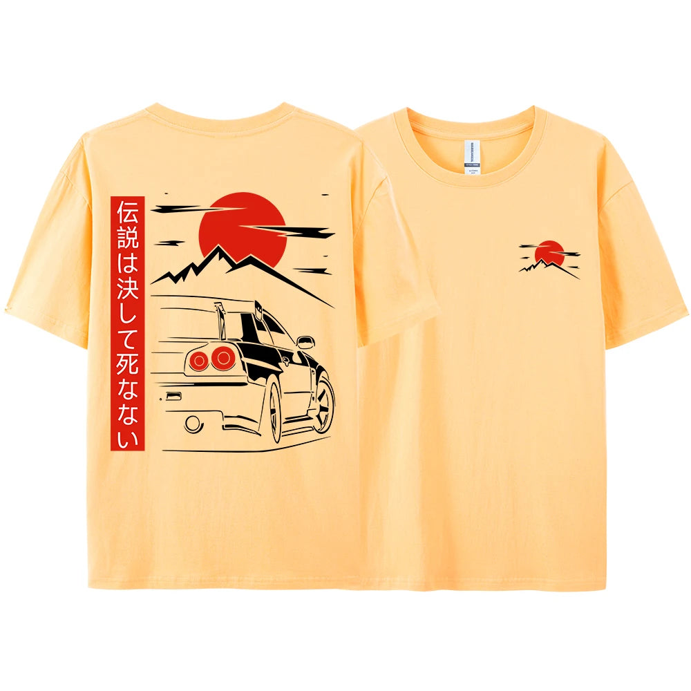 Japanese Style Car JDM Culture GTR Racing T Shirts Men Women Street Wear Original Design Oversized 100% Cotton Couple Tops Tees - Ghost District