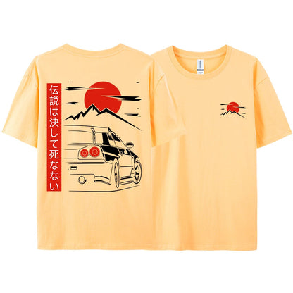Japanese Style Car JDM Culture GTR Racing T Shirts Men Women Street Wear Original Design Oversized 100% Cotton Couple Tops Tees - Ghost District