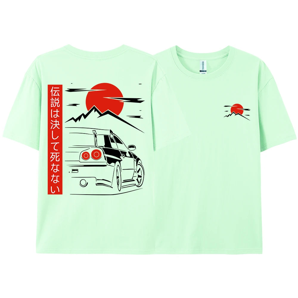 Japanese Style Car JDM Culture GTR Racing T Shirts Men Women Street Wear Original Design Oversized 100% Cotton Couple Tops Tees - Ghost District
