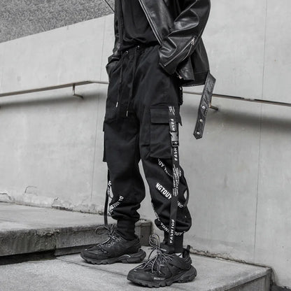 Stylish Techwear Men Cargo Pants  Hip Hop Streetwear High Street Jogger Male Trousers Ribbons Pockets Harem Pants for Male - Ghost District