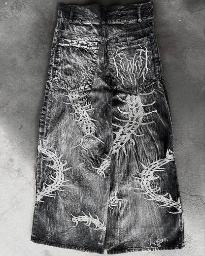 American Trend Retro Gothic Embroidery Graphics Washed Baggy Jeans Women's Y2K New Harajuku Hip-Hop Punk Rock Couple Street Wear Ghost District