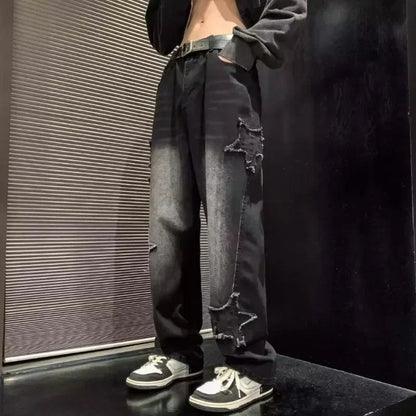 2025 New Fashion Stars Towel Embroidery Brown Men Jeans Pants Y2K Clothes Straight Hip Hop Cotton Trousers Pantalon Homme - Ghost District