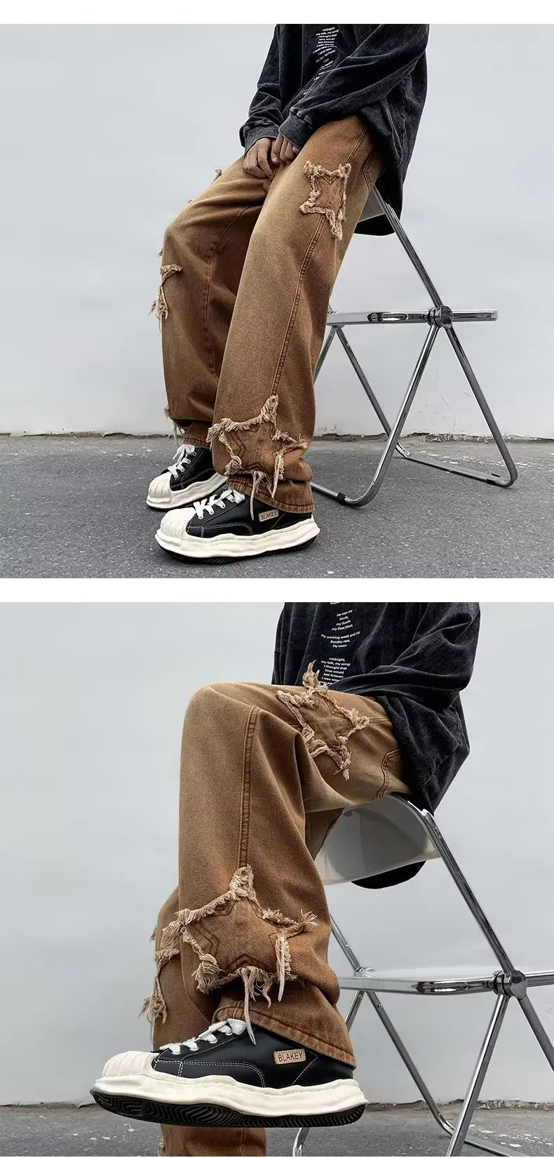 2025 New Fashion Stars Towel Embroidery Brown Men Jeans Pants Y2K Clothes Straight Hip Hop Cotton Trousers Pantalon Homme - Ghost District