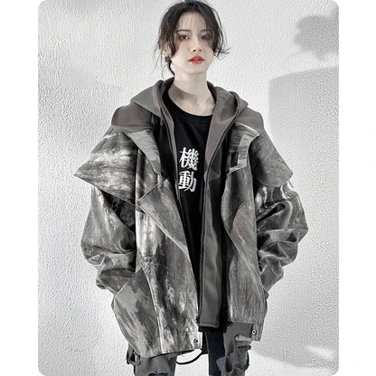 Unisex High Street Functional Cargo Jacket Techwear Fake two-piece Tactical Windbreaker Coats Streetwear Men's clothing Oversize - Ghost District