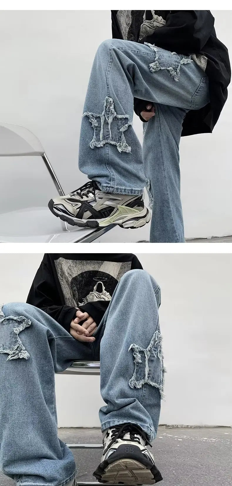 2025 New Fashion Stars Towel Embroidery Brown Men Jeans Pants Y2K Clothes Straight Hip Hop Cotton Trousers Pantalon Homme - Ghost District