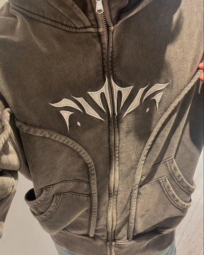 Y2K Ninja Hoodie Gothic Trendy Double Hat Design Functional Streetwear Vintage High Street Men Women Oversized Casual Pullover Ghost District