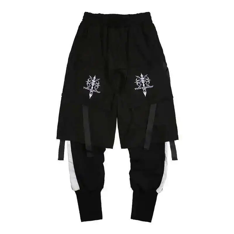 HKSH Fake Two Pieces Embroidered Legged Overalls High Street Hip Hop Dark Techwear Autumn Winter New Cargo Pants Trendy HK2900 Ghost District