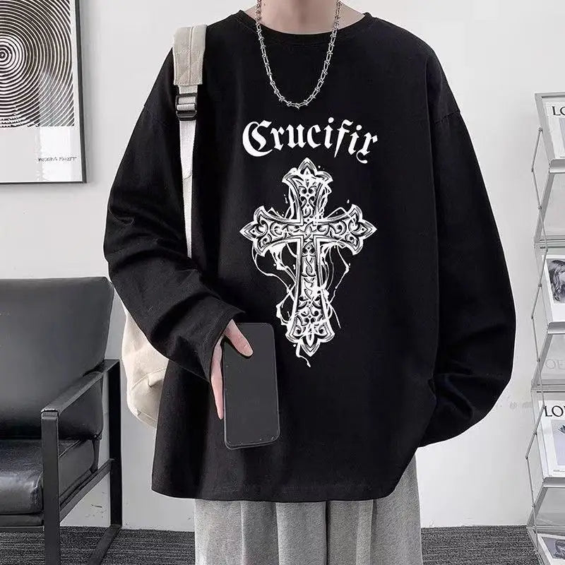Men T Shirts autumn men Clothes anime casual Long Sleeved Oversized Y2K T-Shirt Harajuku Streetwear Academia Hip Hop tee tops Ghost District