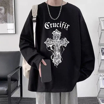 Men T Shirts autumn men Clothes anime casual Long Sleeved Oversized Y2K T-Shirt Harajuku Streetwear Academia Hip Hop tee tops Ghost District