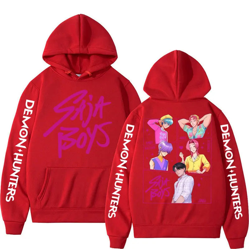 Anime KPop Demon Hunters Saja Boys Hoodies Men Women Trendy Harajuku Sweatshirt Long Sleeves Loose Fleece Casual Street Wear Ghost District
