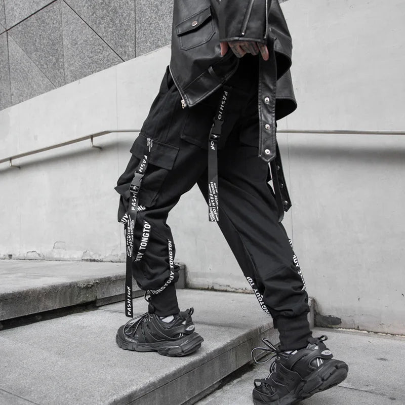 Stylish Techwear Men Cargo Pants  Hip Hop Streetwear High Street Jogger Male Trousers Ribbons Pockets Harem Pants for Male - Ghost District