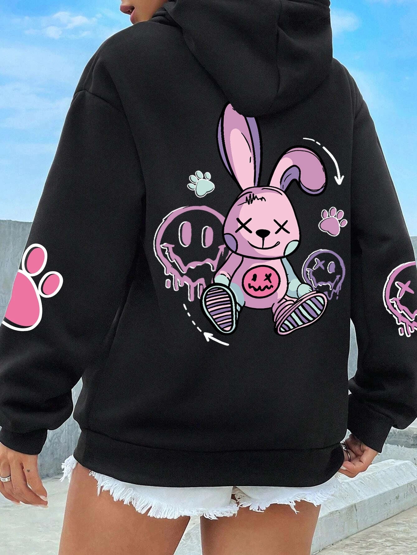 Hip Hop Street Casual Printed Female Hoodies Fashion Hoodie Oversize Loose New Sweatshirts Autumn Warm Fleece Clothing Ghost District