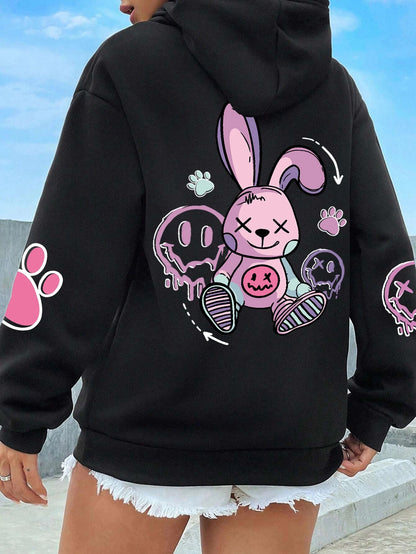 Hip Hop Street Casual Printed Female Hoodies Fashion Hoodie Oversize Loose New Sweatshirts Autumn Warm Fleece Clothing Ghost District