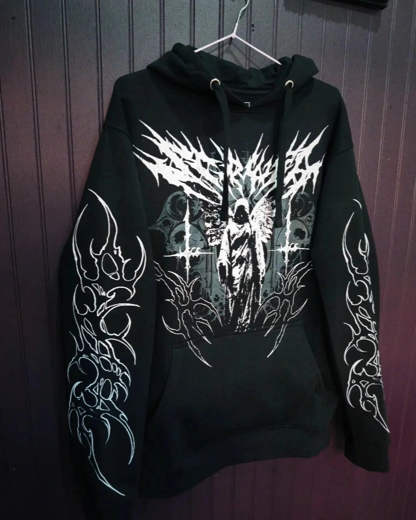 Y2K Harajuku Gothic Style White Oversized Hoodie with Intricate Skull Graphic Print Elaborate Holy Writ Script Design Streetwear - Ghost District