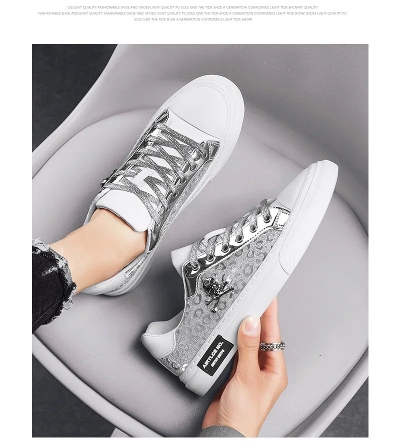 Trend Designer Casual Shoes for Men Street Tinsel Skulls Flats Vulcanized Fashion Brand Luxury Sneakers Jogging Man Sport Shoes - Ghost District