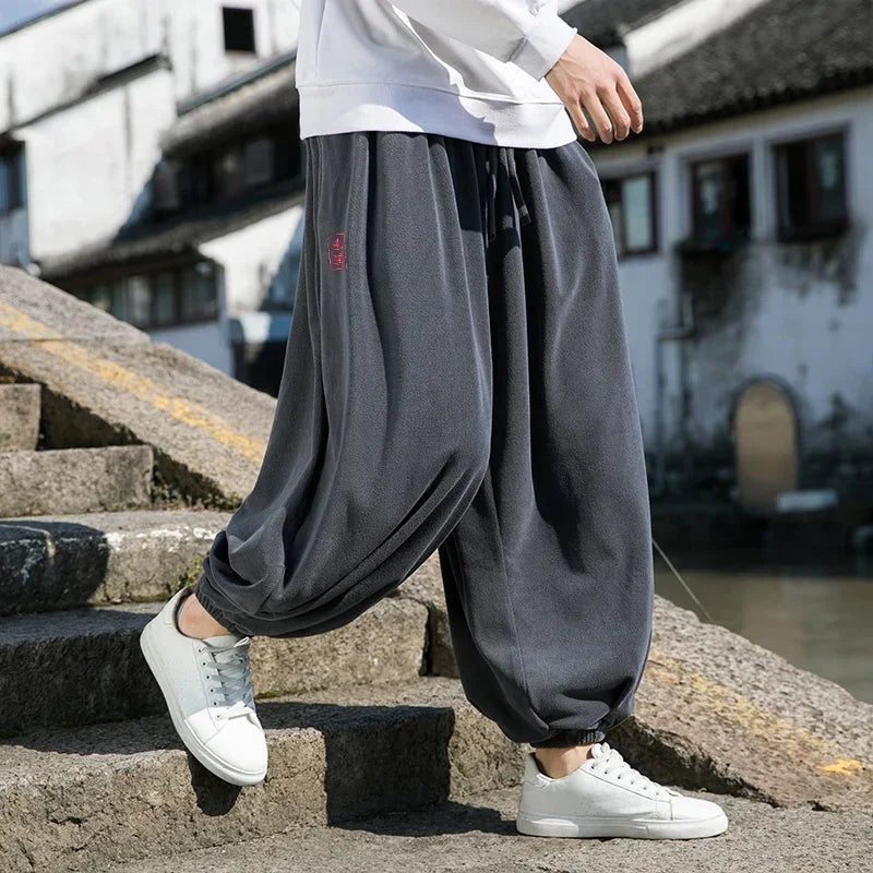 2023 Autumn Winter Pants Thickening Velvet Retro Harem Pants Men Solid Trendy Casual Wild Large Size Harajuku Jogging Trousers Ghost District