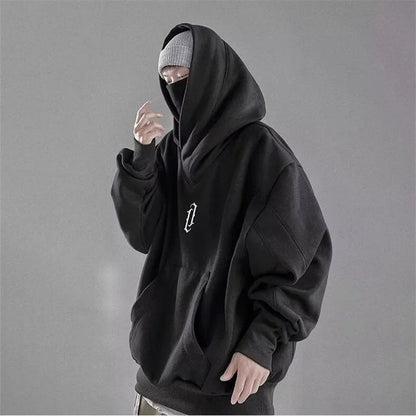 Embroidery Turtleneck Sweatshirt For Men Japanese Ninja Hoodies Autumn Hip Hop Fleece Pocket Streetwear Oversized Y2K Hoody Ghost District