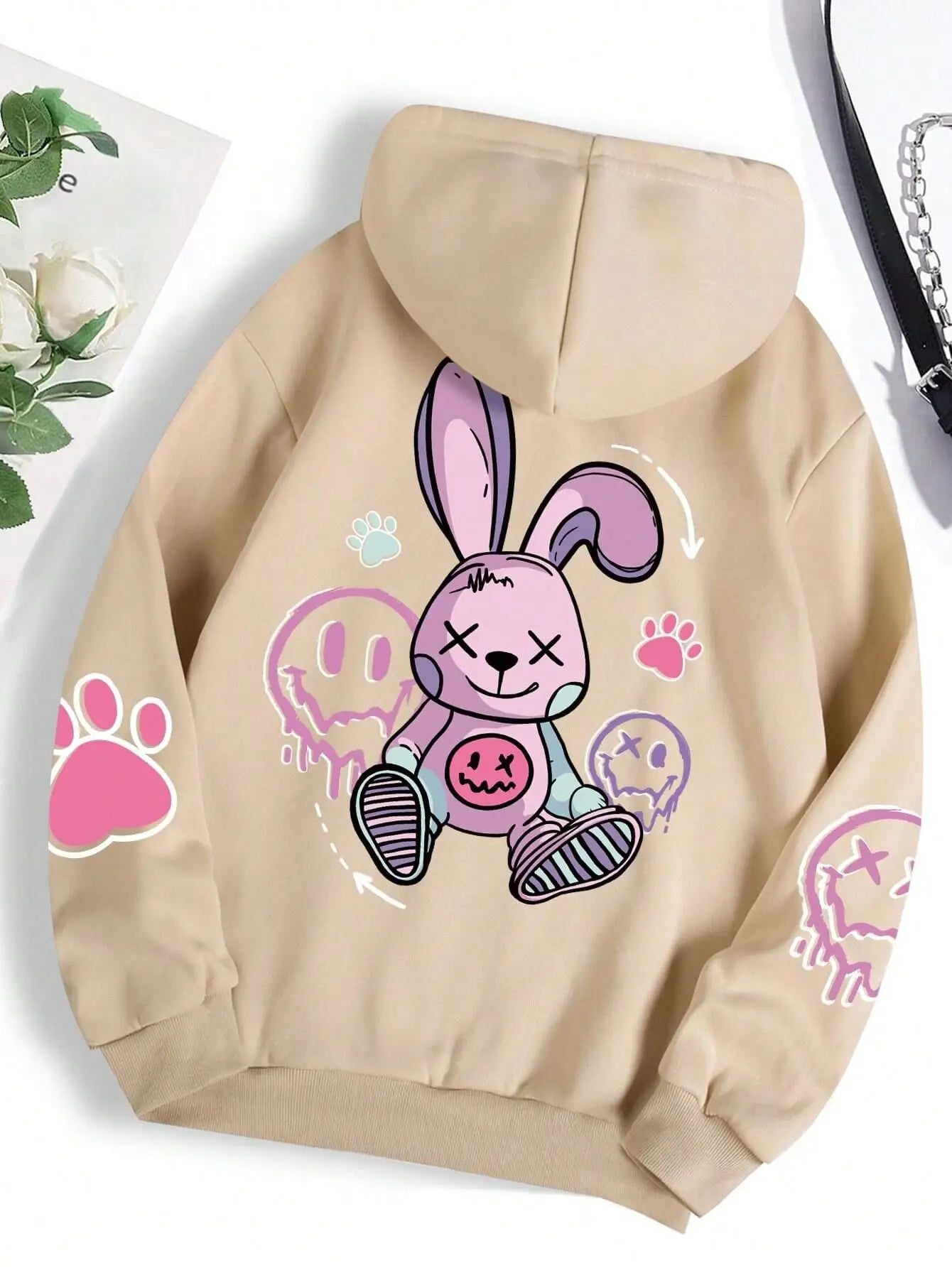 Hip Hop Street Casual Printed Female Hoodies Fashion Hoodie Oversize Loose New Sweatshirts Autumn Warm Fleece Clothing Ghost District