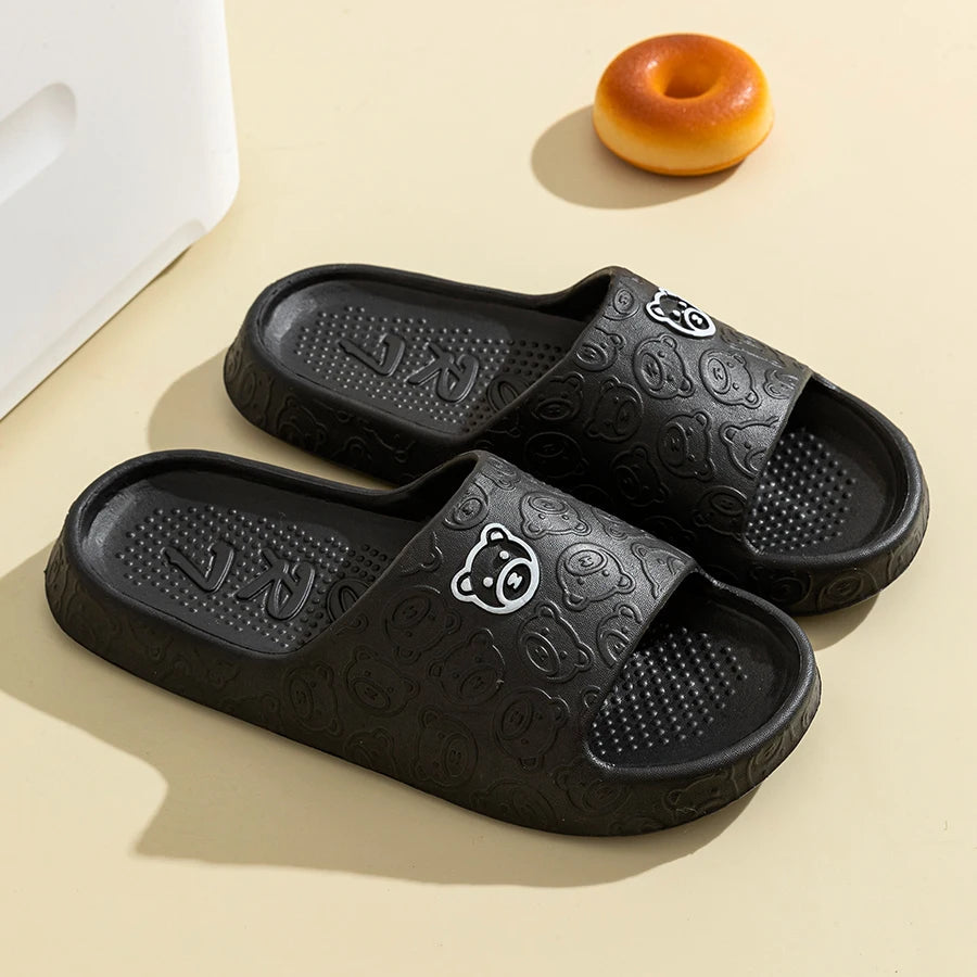 Summer Fashion Men's Slippers Printting Little Bear Sandals Indoor Bathroom Non-slip Soft Women Dormitory Casual Shoes Couple Ghost District