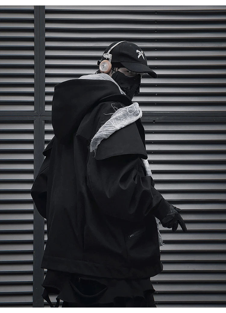 Unisex High Street Functional Cargo Jacket Techwear Fake two-piece Tactical Windbreaker Coats Streetwear Men's clothing Oversize - Ghost District