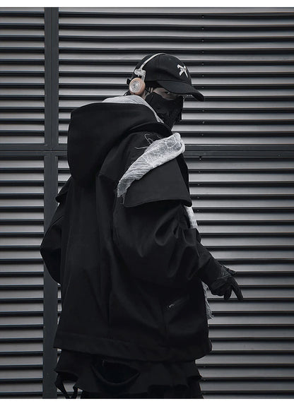 Unisex High Street Functional Cargo Jacket Techwear Fake two-piece Tactical Windbreaker Coats Streetwear Men's clothing Oversize - Ghost District