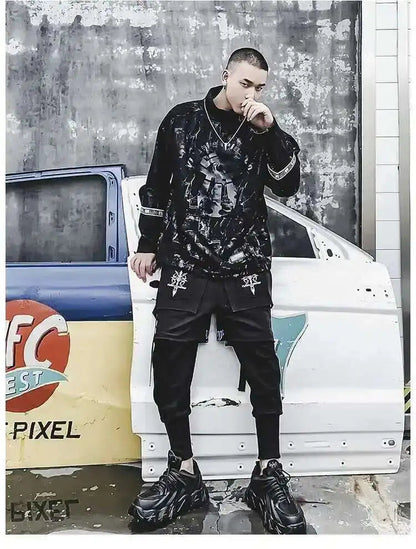HKSH Fake Two Pieces Embroidered Legged Overalls High Street Hip Hop Dark Techwear Autumn Winter New Cargo Pants Trendy HK2900 Ghost District