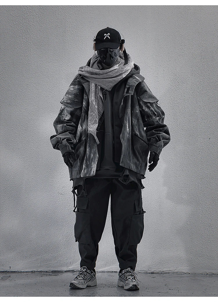 Unisex High Street Functional Cargo Jacket Techwear Fake two-piece Tactical Windbreaker Coats Streetwear Men's clothing Oversize - Ghost District