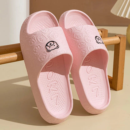 Summer Fashion Men's Slippers Printting Little Bear Sandals Indoor Bathroom Non-slip Soft Women Dormitory Casual Shoes Couple Ghost District