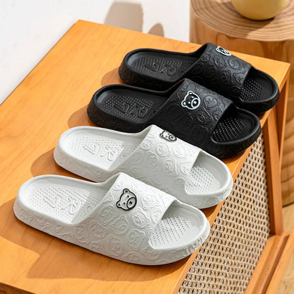 Summer Fashion Men's Slippers Printting Little Bear Sandals Indoor Bathroom Non-slip Soft Women Dormitory Casual Shoes Couple Ghost District