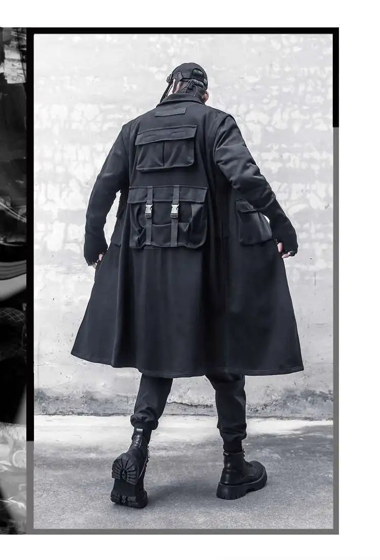HKSH Spring Autumn New Man Tide Dark Functional Heavy Cloak Multi Pockets Jackets Loose Handsome Yamamoto Techwear Trench HK5607 Ghost District