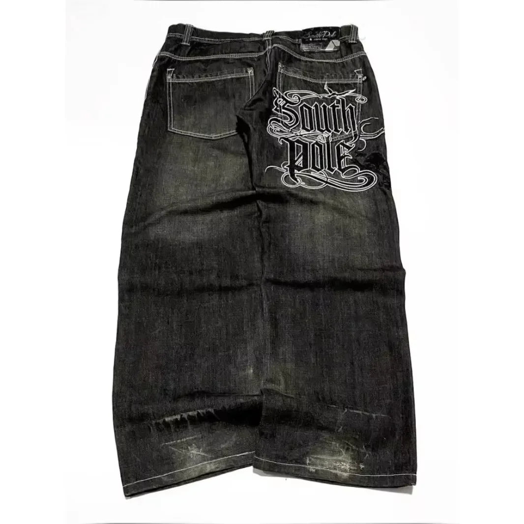 American Trend Retro Gothic Embroidery Graphics Washed Baggy Jeans Women's Y2K New Harajuku Hip-Hop Punk Rock Couple Street Wear Ghost District