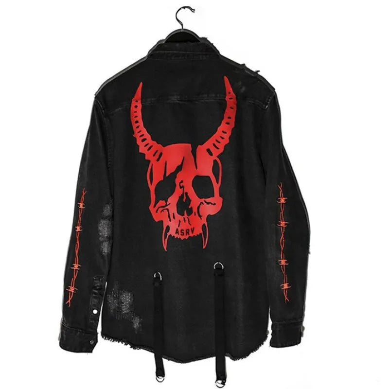 Mens Gym Trend Denim Jacket Techwear Jeans Jackets Causal Fitness Man Loose Clothing Outerwear Coat Cotton Sports Sweatshirt Ghost District