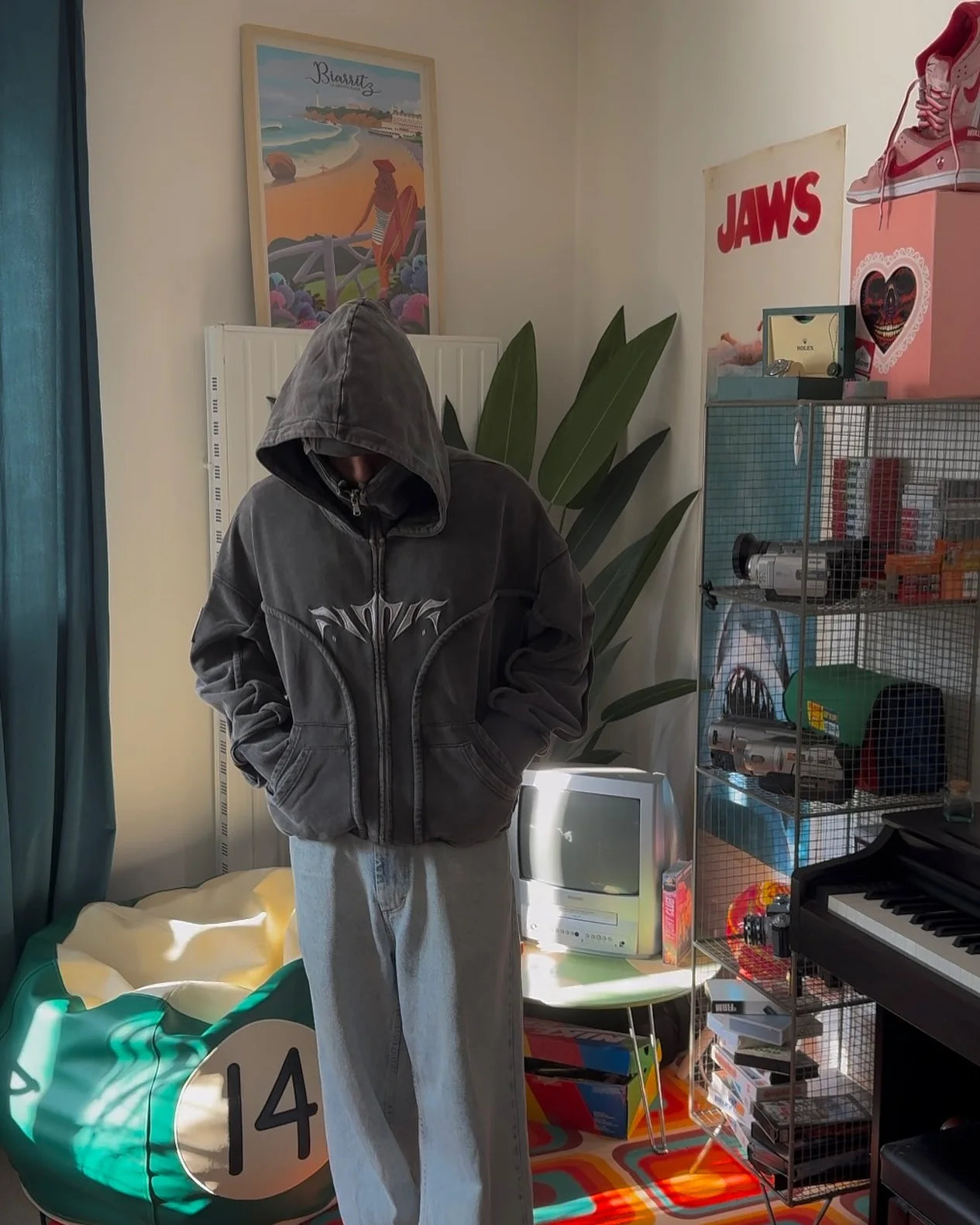 Y2K Ninja Hoodie Gothic Trendy Double Hat Design Functional Streetwear Vintage High Street Men Women Oversized Casual Pullover Ghost District