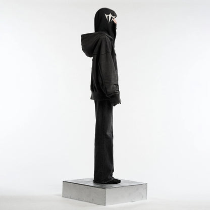 Y2K Ninja Hoodie Gothic Trendy Double Hat Design Functional Streetwear Vintage High Street Men Women Oversized Casual Pullover Ghost District