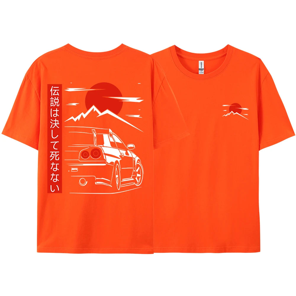 Japanese Style Car JDM Culture GTR Racing T Shirts Men Women Street Wear Original Design Oversized 100% Cotton Couple Tops Tees - Ghost District