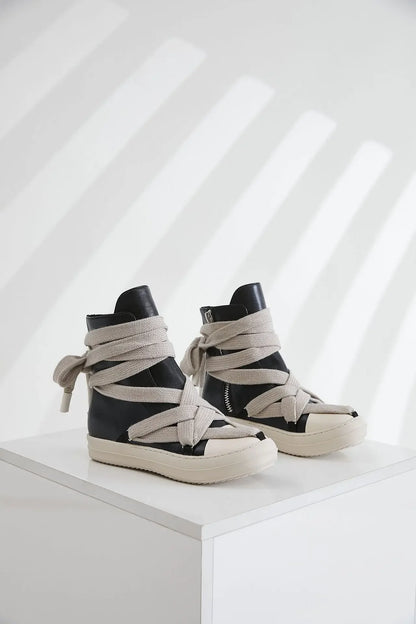 Men Woman Casual Lace-up Thick Soled Trendy Shoes,Street Motorcycle Sneakers Boots,Luxury Vintage Leather Short Boots - Ghost District