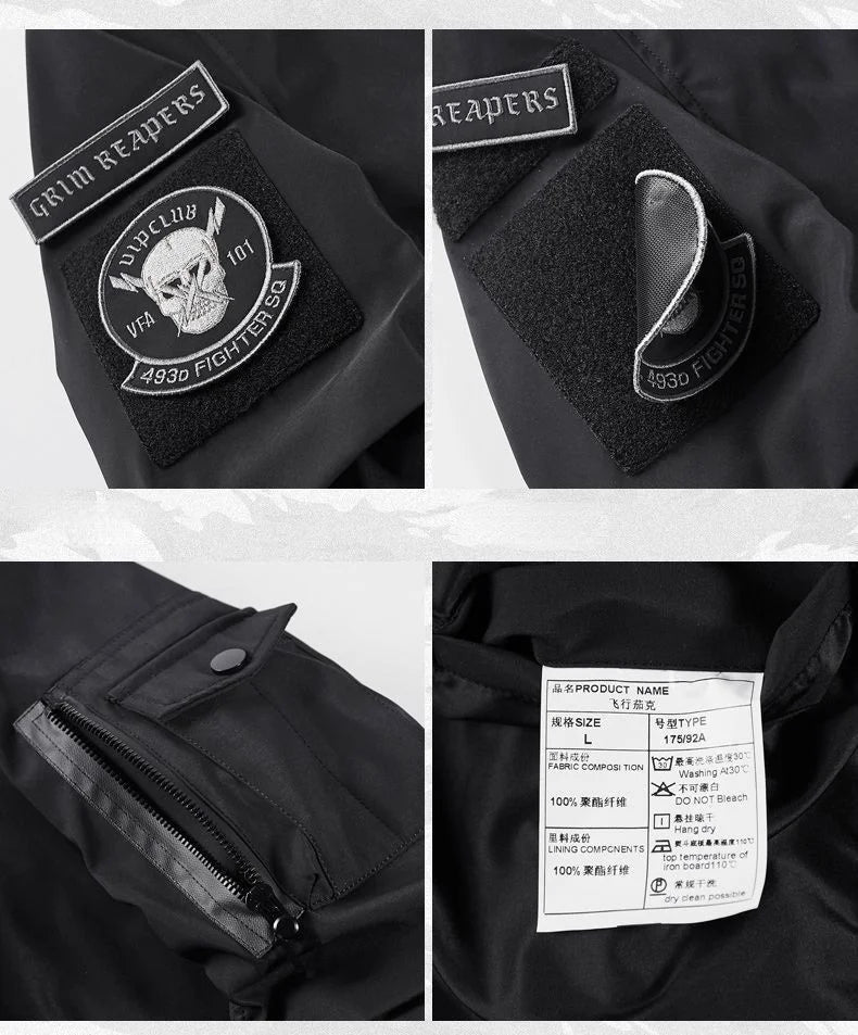 God of Death Bomber Jacket Chest Pocket Techwear Men Punk Hip Hop Tactical Streetwear Black Varsity Jackets Oversized MA1 Coats Ghost District