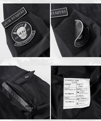 God of Death Bomber Jacket Chest Pocket Techwear Men Punk Hip Hop Tactical Streetwear Black Varsity Jackets Oversized MA1 Coats Ghost District