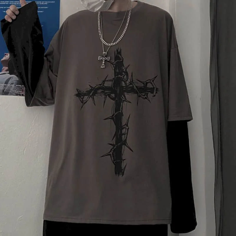 Men T Shirts autumn men Clothes anime casual Long Sleeved Oversized Y2K T-Shirt Harajuku Streetwear Academia Hip Hop tee tops Ghost District