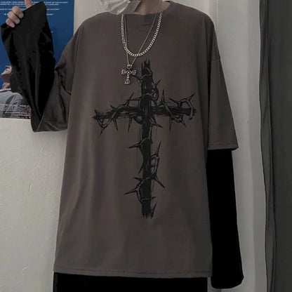 Men T Shirts autumn men Clothes anime casual Long Sleeved Oversized Y2K T-Shirt Harajuku Streetwear Academia Hip Hop tee tops Ghost District