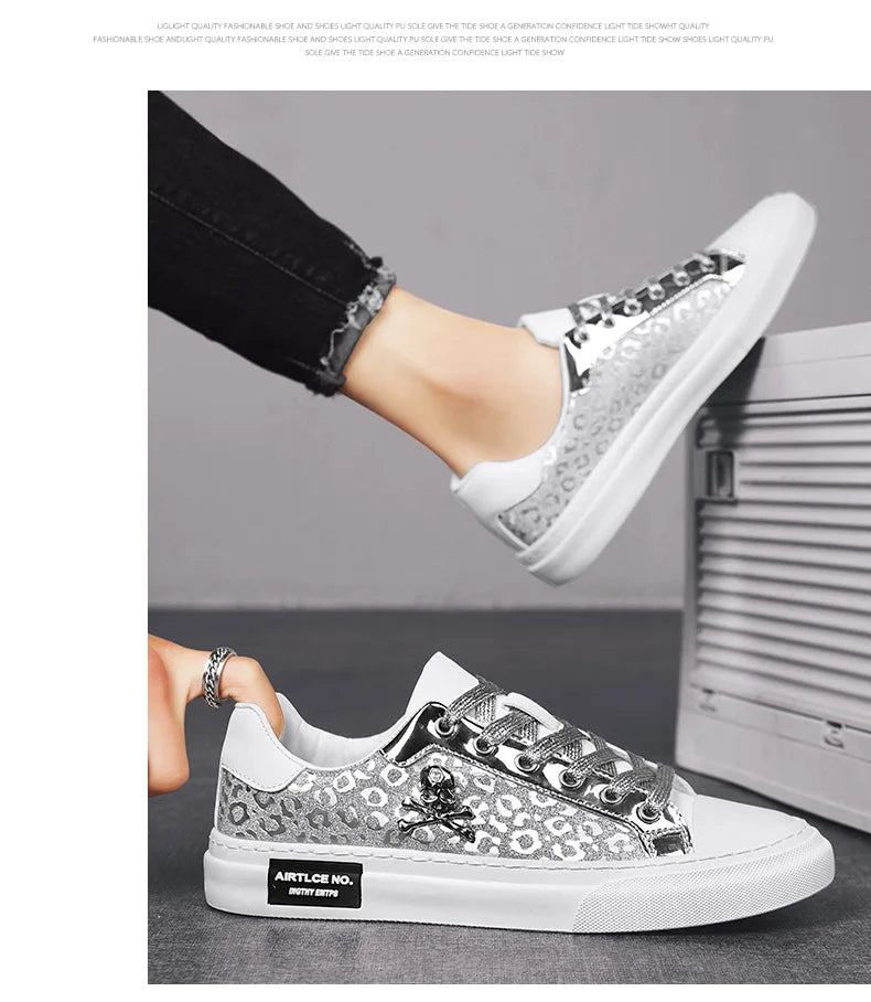 Trend Designer Casual Shoes for Men Street Tinsel Skulls Flats Vulcanized Fashion Brand Luxury Sneakers Jogging Man Sport Shoes - Ghost District