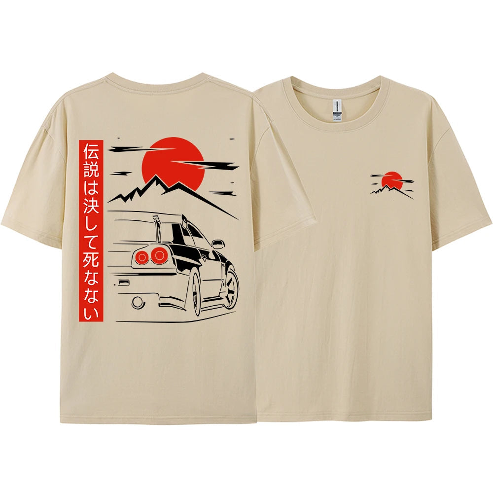 Japanese Style Car JDM Culture GTR Racing T Shirts Men Women Street Wear Original Design Oversized 100% Cotton Couple Tops Tees - Ghost District