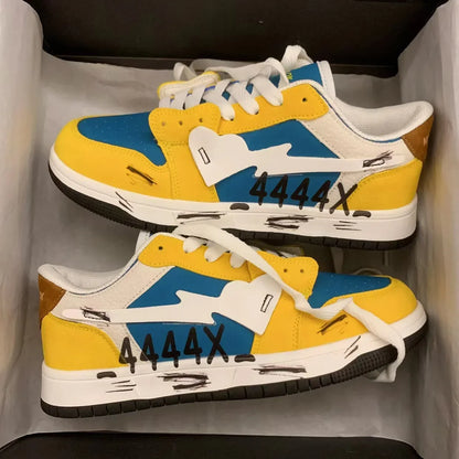 Women Shoes Men Retro Street Heart Pattern Skateboard Shoes Y2K Fashion Sneakers Couple Students Outdoor Sports Casual Shoes - Ghost District