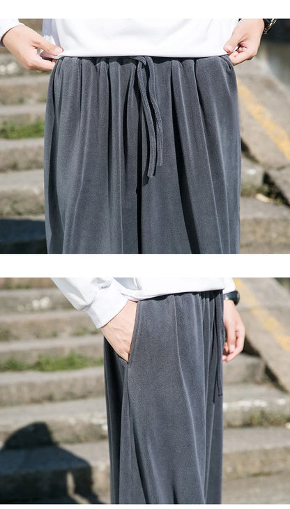 2023 Autumn Winter Pants Thickening Velvet Retro Harem Pants Men Solid Trendy Casual Wild Large Size Harajuku Jogging Trousers Ghost District