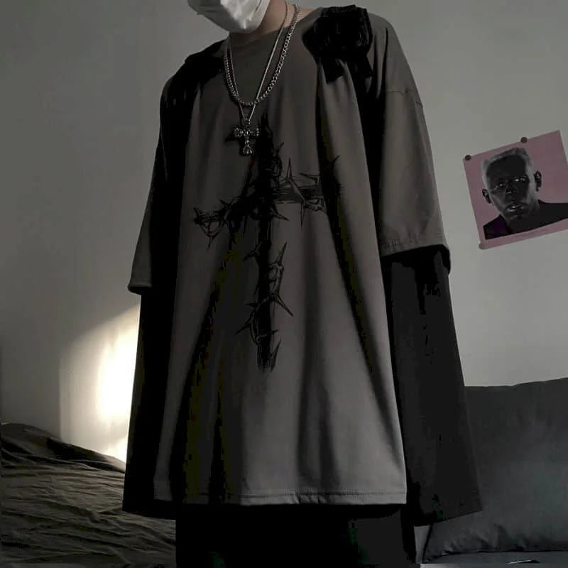 Men T Shirts autumn men Clothes anime casual Long Sleeved Oversized Y2K T-Shirt Harajuku Streetwear Academia Hip Hop tee tops Ghost District
